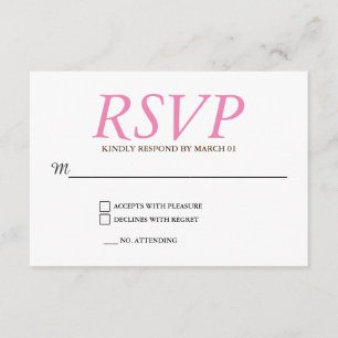 Plain Pink White Wedding RSVP Reactie Kaartje