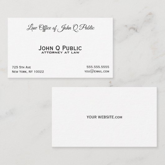 Plain Professional Elegant Attorney to Law Kantoor Visitekaartje (Voorkant / Achterkant)