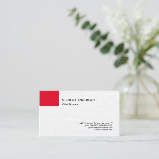 Plain Professional Minimalist Linen Red White Visitekaartje (Staand voorkant)