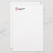 Plain Red Monogram Schattige Minimalist Plain Briefpapier (Voorkant / Achterkant)