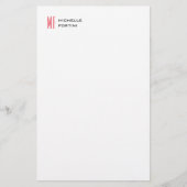 Plain Red Monogram Schattige Minimalist Plain Briefpapier (Voorkant)
