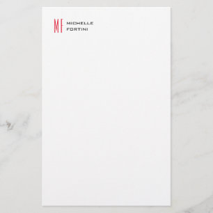 Plain Red Monogram Schattige Minimalist Plain Briefpapier
