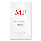 Plain Red Monogram Schattige Minimalist Plain Magnetisch Visitekaartje (Voorkant Verticaal)