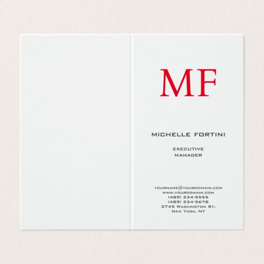 Plain Red Monogram Schattige Minimalist Plain Visitekaartje (Buitenkant ongevouwen)