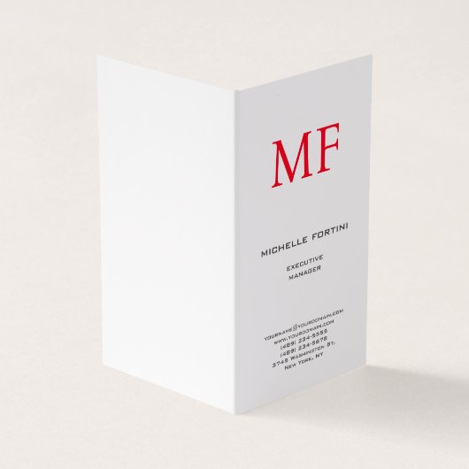 Plain Red Monogram Schattige Minimalist Plain Visitekaartje (Buitenkant)