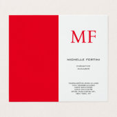 Plain Red Monogram Schattige Minimalist Plain Visitekaartje (Buitenkant ongevouwen)