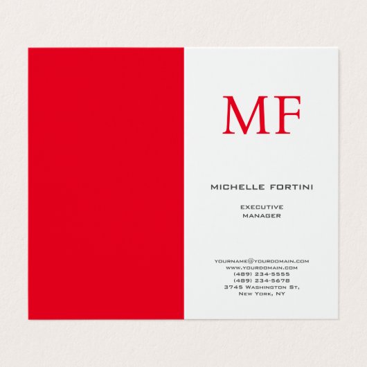 Plain Red Monogram Schattige Minimalist Plain Visitekaartje (Buitenkant ongevouwen)