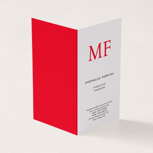 Plain Red Monogram Schattige Minimalist Plain Visitekaartje (Buitenkant)