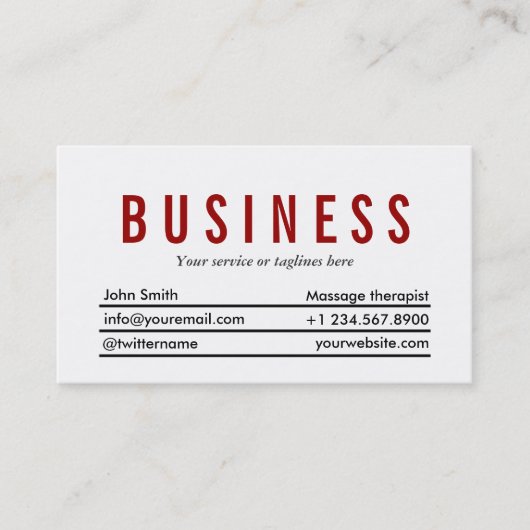 Plain Red Title Massage Therapist Visitekaartje (Voorkant)