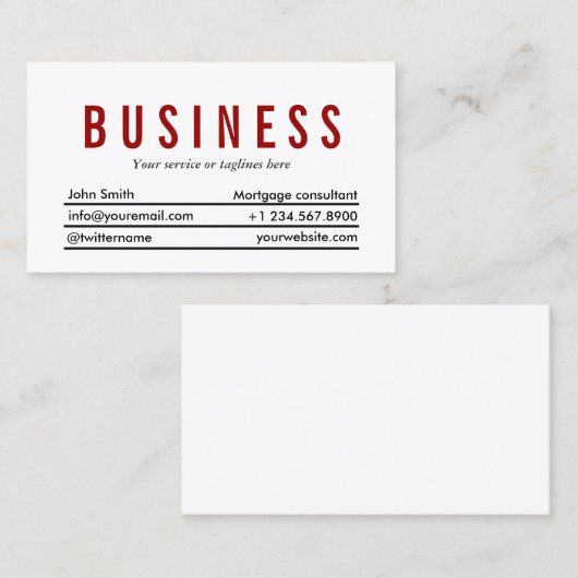 Plain Red Title Mortgage Agent Visitekaartje (Voorkant / Achterkant)