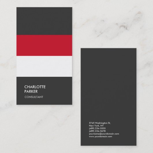 Plain Red White Gray Trendy minimalist Modern Visitekaartje (Voorkant / Achterkant)