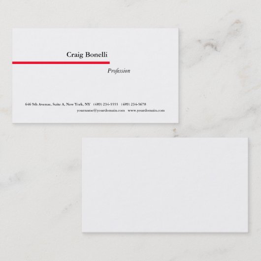 Plain Red White Minimalist Modern Professional Visitekaartje (Voorkant / Achterkant)