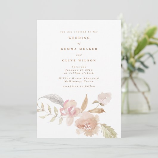 Plain Romantic Watercolor Florals Wedding Kaart (Staand voorkant)