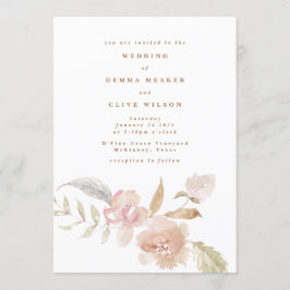 Plain Romantic Watercolor Florals Wedding Kaart