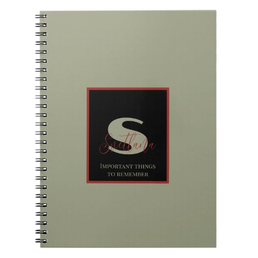 Plain Sage Groen Sinaasappel Monogram Aangepaste n Notitieboek (Voorkant)