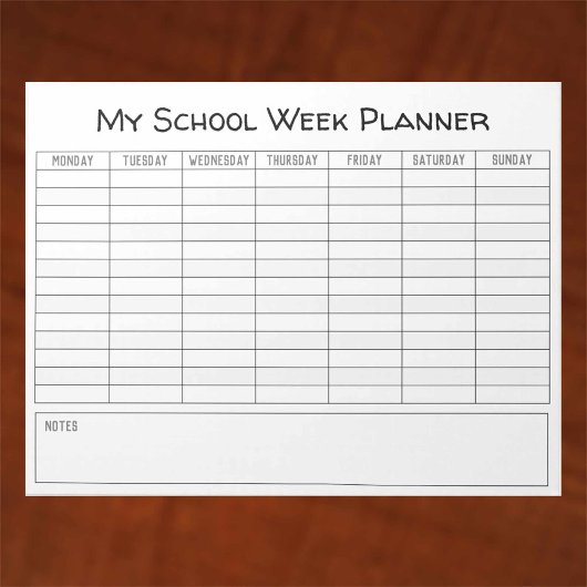 Plain School Week Planning Chart Notitieblok