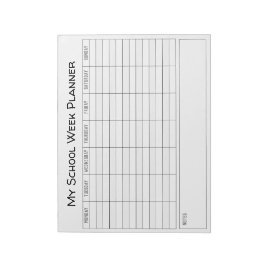 Plain School Week Planning Chart Notitieblok (Linkerzijde)
