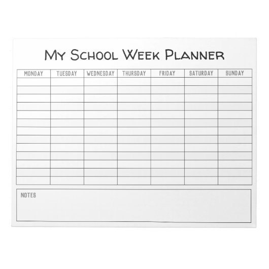 Plain School Week Planning Chart Notitieblok (Voorkant)