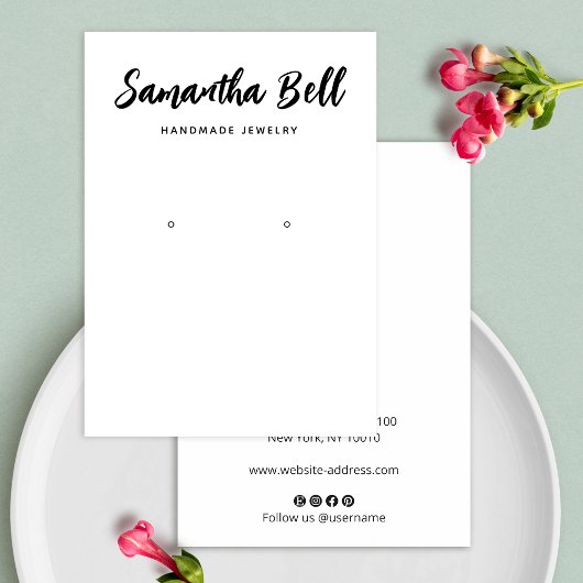 Plain Signature Script White Earing Jewelry Visitekaartje