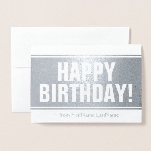 Plain Silver Foil "HAPPY BIRTHDAY!" Kaart (Voorkant met envelop)