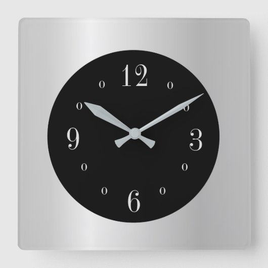 Plain Silver met Black Face Wall Clock Vierkante Klok (Voorkant)