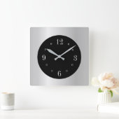 Plain Silver met Black Face Wall Clock Vierkante Klok (Huis)