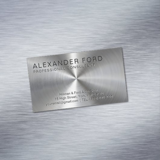 Plain Silver Professional Radial Metallic Look Magnetisch Visitekaartje (Voorbeeld)