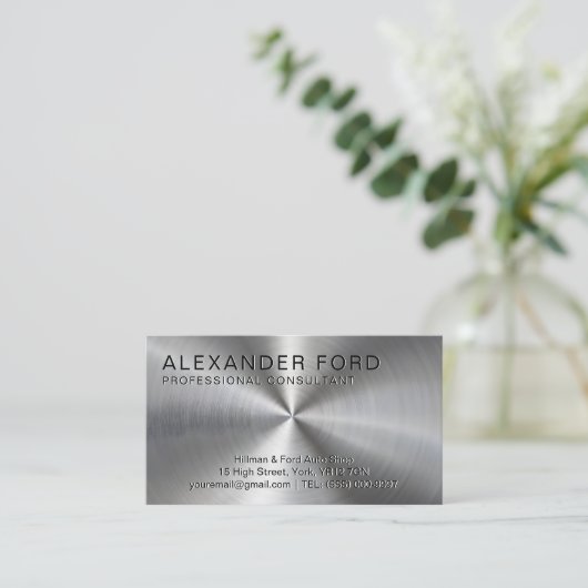 Plain Silver Professional Radial Metallic Look Visitekaartje (Staand voorkant)