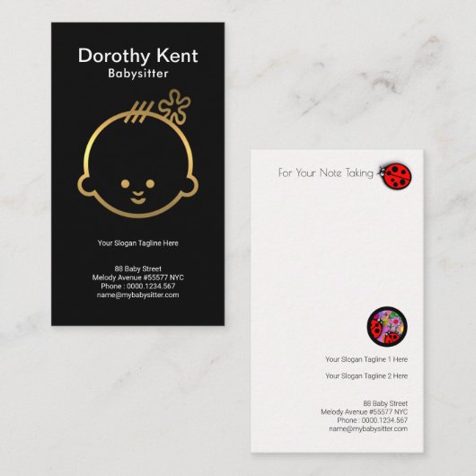 Plain Simple Cute Faux Gold Baby Face Babysitter Visitekaartje (Voorkant / Achterkant)