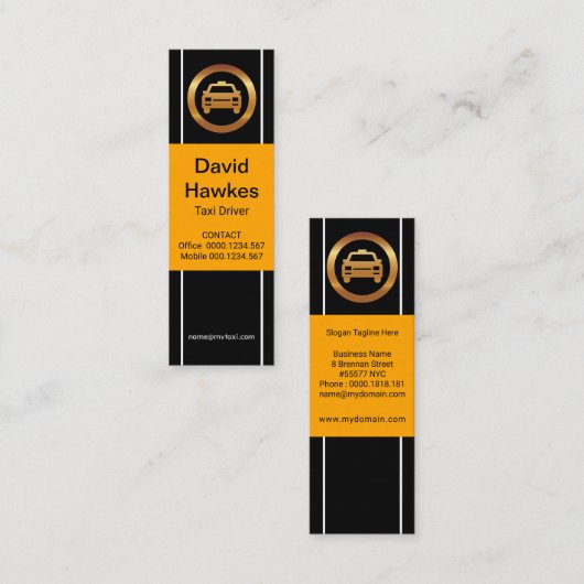 Plain Simple Yellow Placard Taxi Driver Mini Visitekaartje (Voorkant / Achterkant)