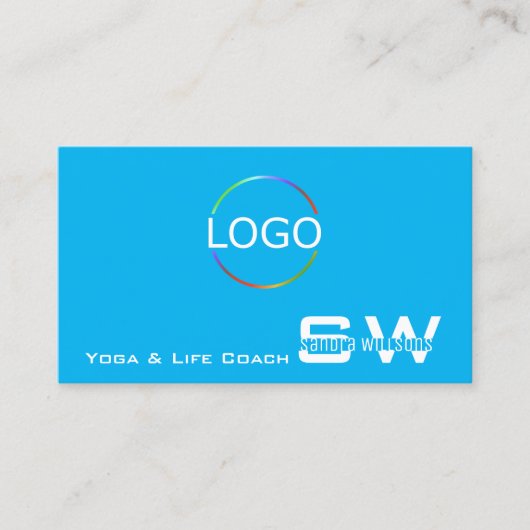 Plain Sky Blue White Chic met monogram en Logo Visitekaartje (Voorkant)