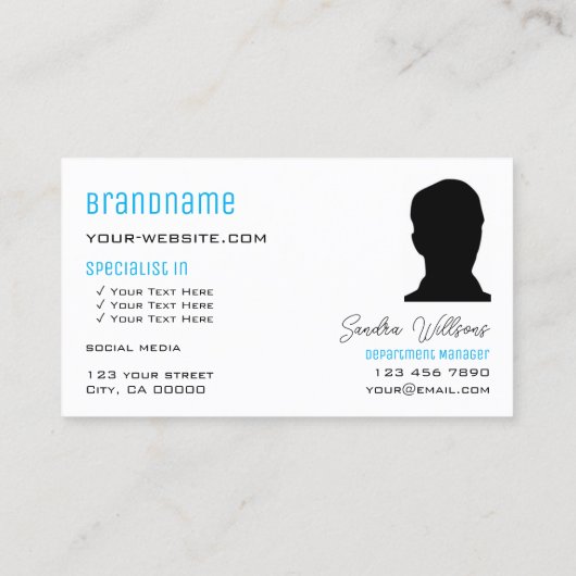 Plain Sky Blue White met monogram en foto Visitekaartje (Achterkant)