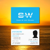 Plain Sky Blue White met monogram en foto Visitekaartje