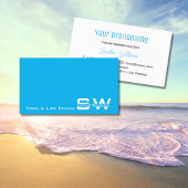Plain Sky Blue White Modern met Monogram Simple Visitekaartje