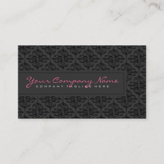 Plain Slick BlackMonochromatic Damask Visitekaartje (Voorkant)