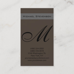 Plain Taupe Color Script Monogram Visitekaartje