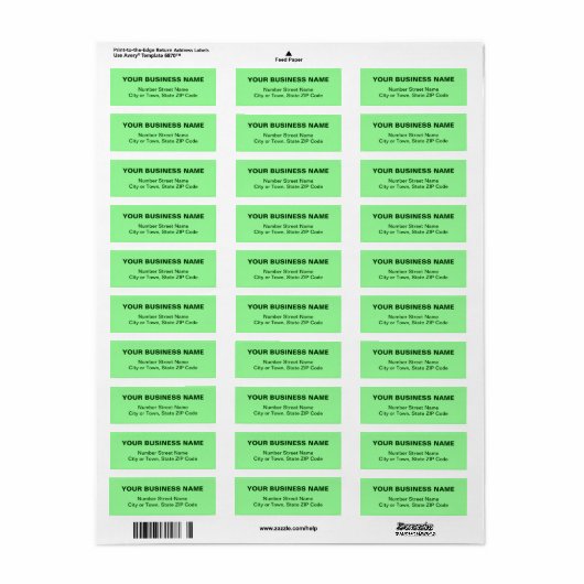 Plain Text Licht Groen Bedrijfsretour Adres Etiket (Full Sheet)