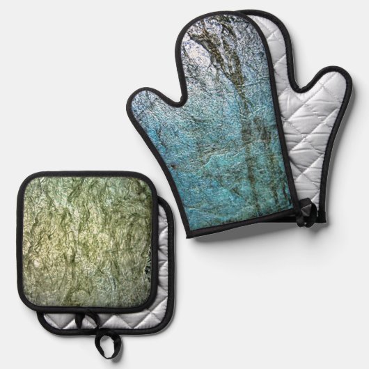 Plain textuur ovenhandschoen en pot houder, Gemeen Ovenwant & Pannenlap Set (Voorkant / Achterkant)