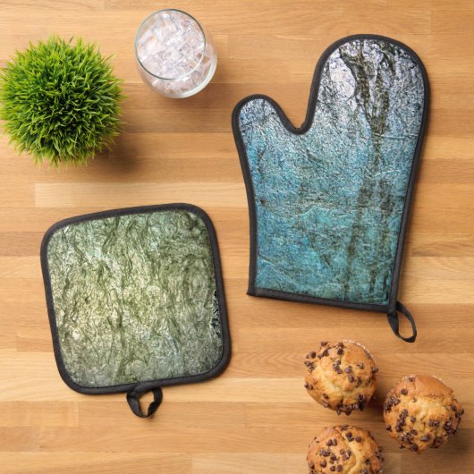 Plain textuur ovenhandschoen en pot houder, Gemeen Ovenwant & Pannenlap Set (Top down)