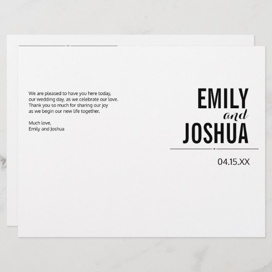 Plain Wedding Ceremony Program Custom Sjabloon (Voorkant / Achterkant)