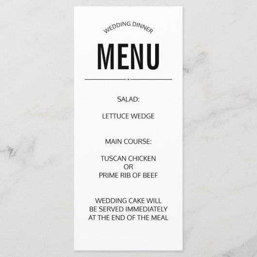 Plain Wedding Menu Custom sjabloon Eenvoudig Zwart (Voorkant)