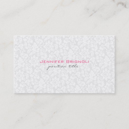 Plain White  Bloemen Damasks Visitekaartje (Voorkant)