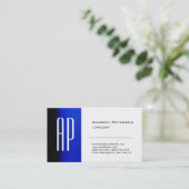Plain White Blue Trendy Monogram Visitekaartje (Staand voorkant)
