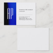 Plain White Blue Trendy Monogram Visitekaartje (Voorkant / Achterkant)