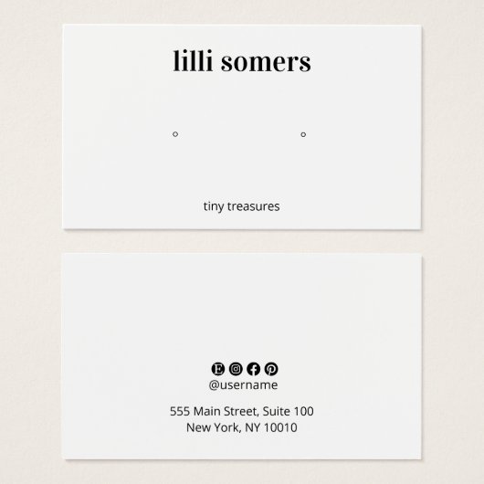  Plain White Earring Display Card Visitekaartje (Voorkant /achterkant)