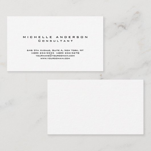 Plain White Eenvoudige Professionele Minimalist Visitekaartje (Voorkant / Achterkant)