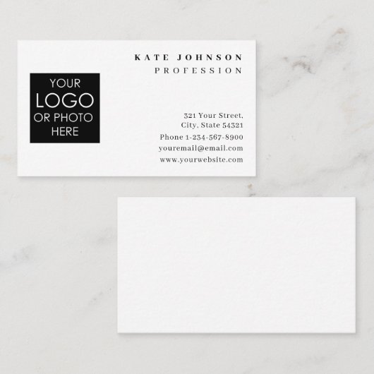 Plain White Generic Custom Logo Photo Template Visitekaartje (Voorkant / Achterkant)