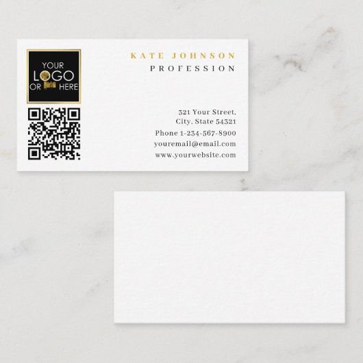 Plain White Gold Generic Logo Business Sjabloon Visitekaartje (Voorkant / Achterkant)