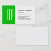 Plain White Green Stripe Monogram Visitekaartje (Voorkant / Achterkant)