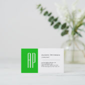 Plain White Green Stripe Monogram Visitekaartje (Staand voorkant)